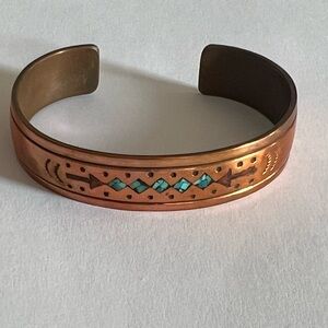 *Sold Navajo Copper Cuff Bracelet with Turquoise Inlay - hallmarked - Sedona AZ!